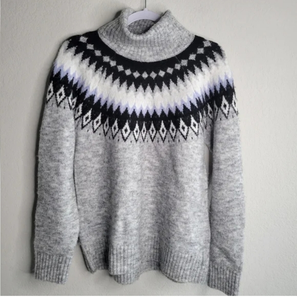 Aspen Turtleneck Women's Wool Sweater Gray Black Size 1X - Picture 2 of 5